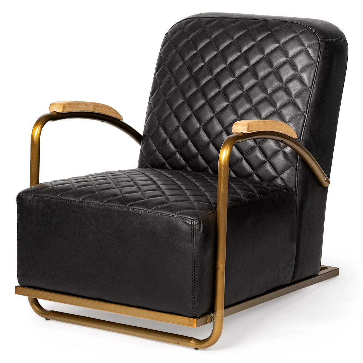 Mercana Horace Black Leather Diamond Pattern w/Gold Iron Frame Accent Chair, primary product view