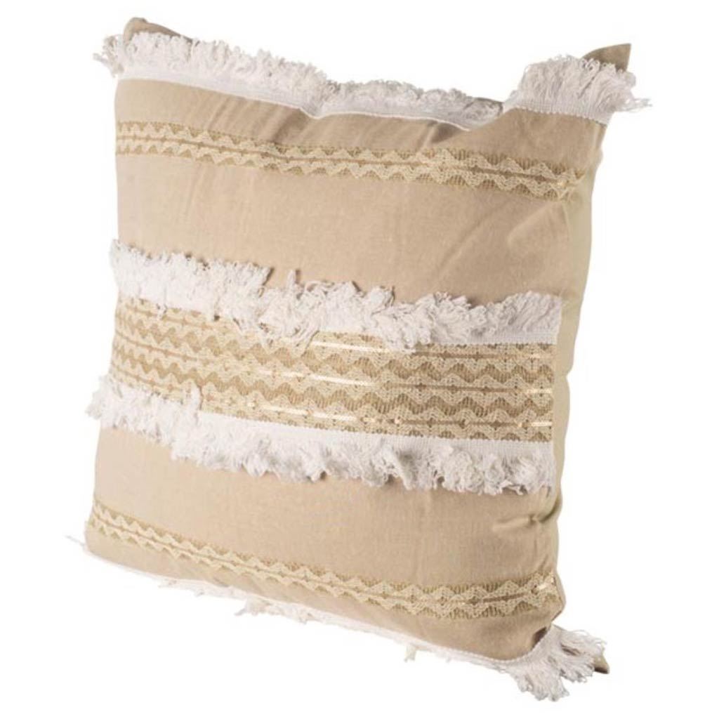 Mercana Duston Tan and White Fringe Detail Pillow Cover, primary product view