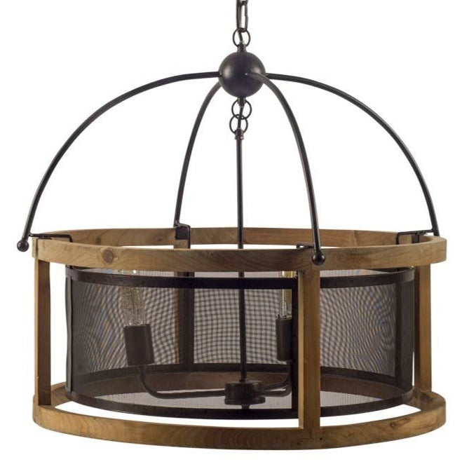 Mercana Penhill Black and Wooden Three Bulb Chandelier, primary product view