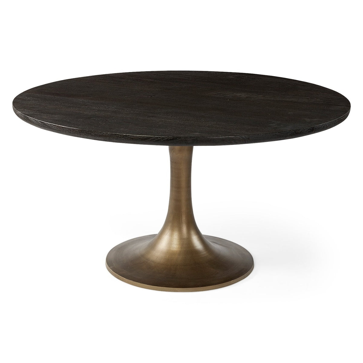 Mercana McLeod Brown Wood & Gold Metal Round Pedestal Dining Table in Black, primary product view