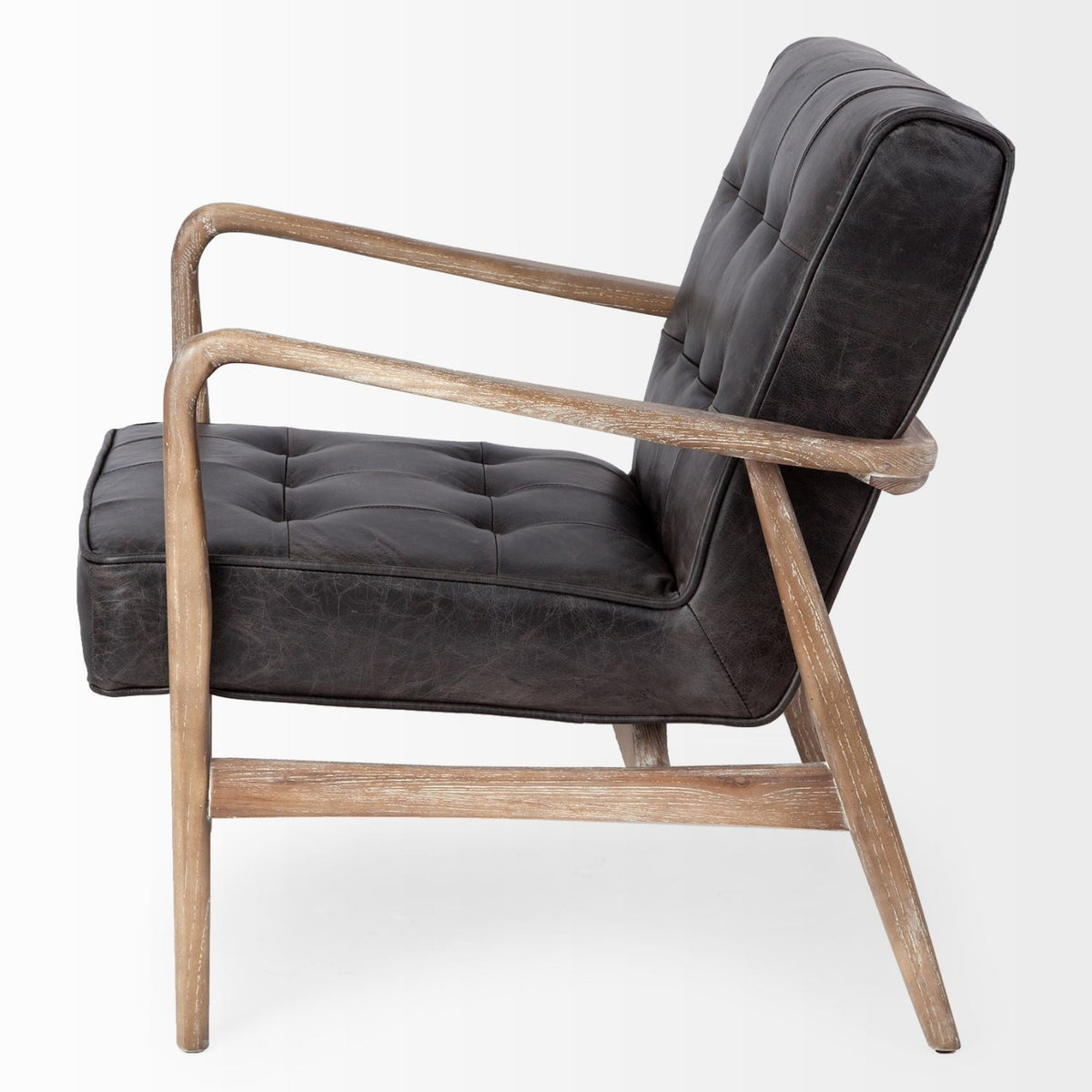 Mercana Phineas Black Leather W/ Brown Wooden Frame Accent Chair