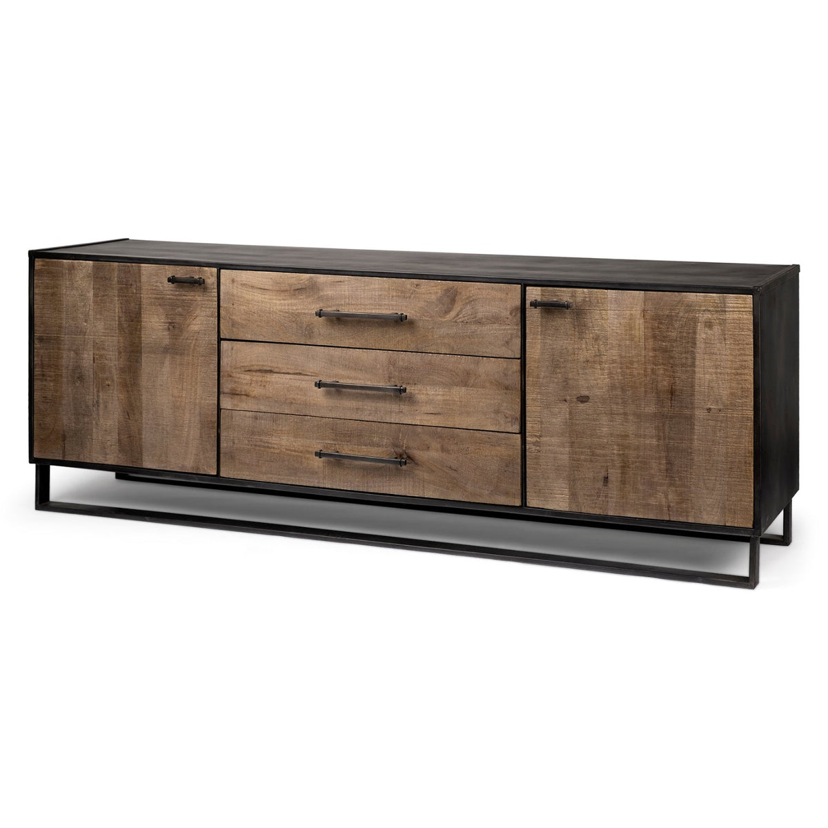 Mercana Alvin Brown Solid Wood With Black Metal Frame 3 Drawer/2 Cabinet Door Sideboard, primary product view