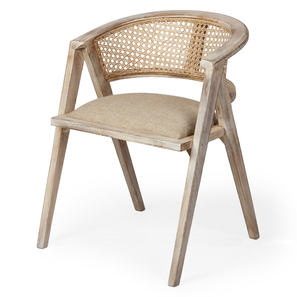 Mercana Tabitha Polyester w/Blonde Wooden Cane Back Dining Arm Chair Set of 2 in Beige, primary product view