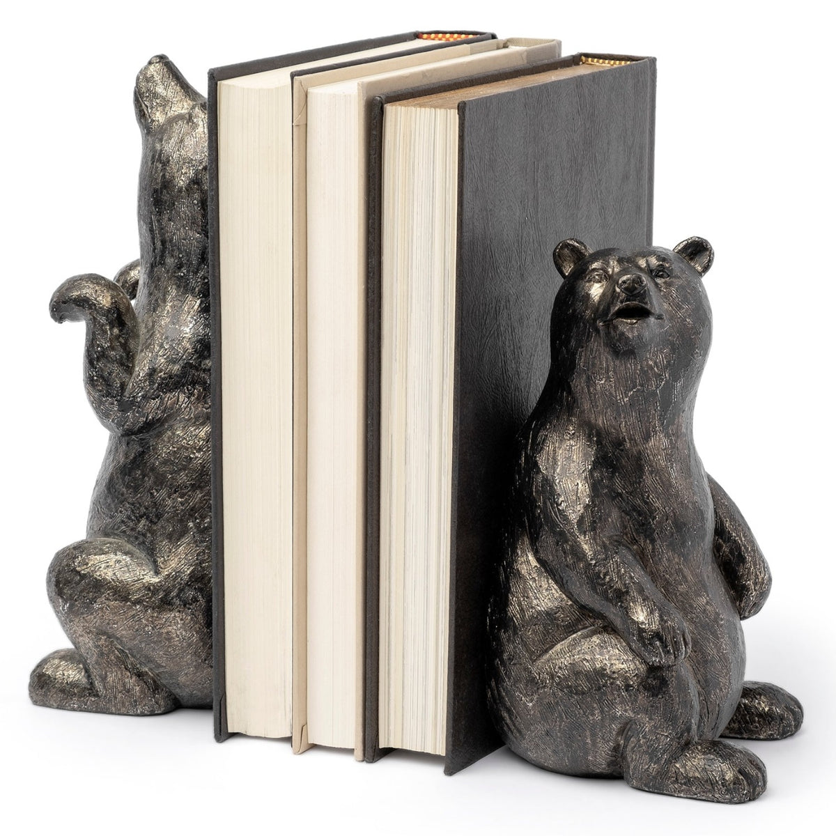 Mercana Sleuth Grizzly Bear Bookend Set in Silver, primary product view