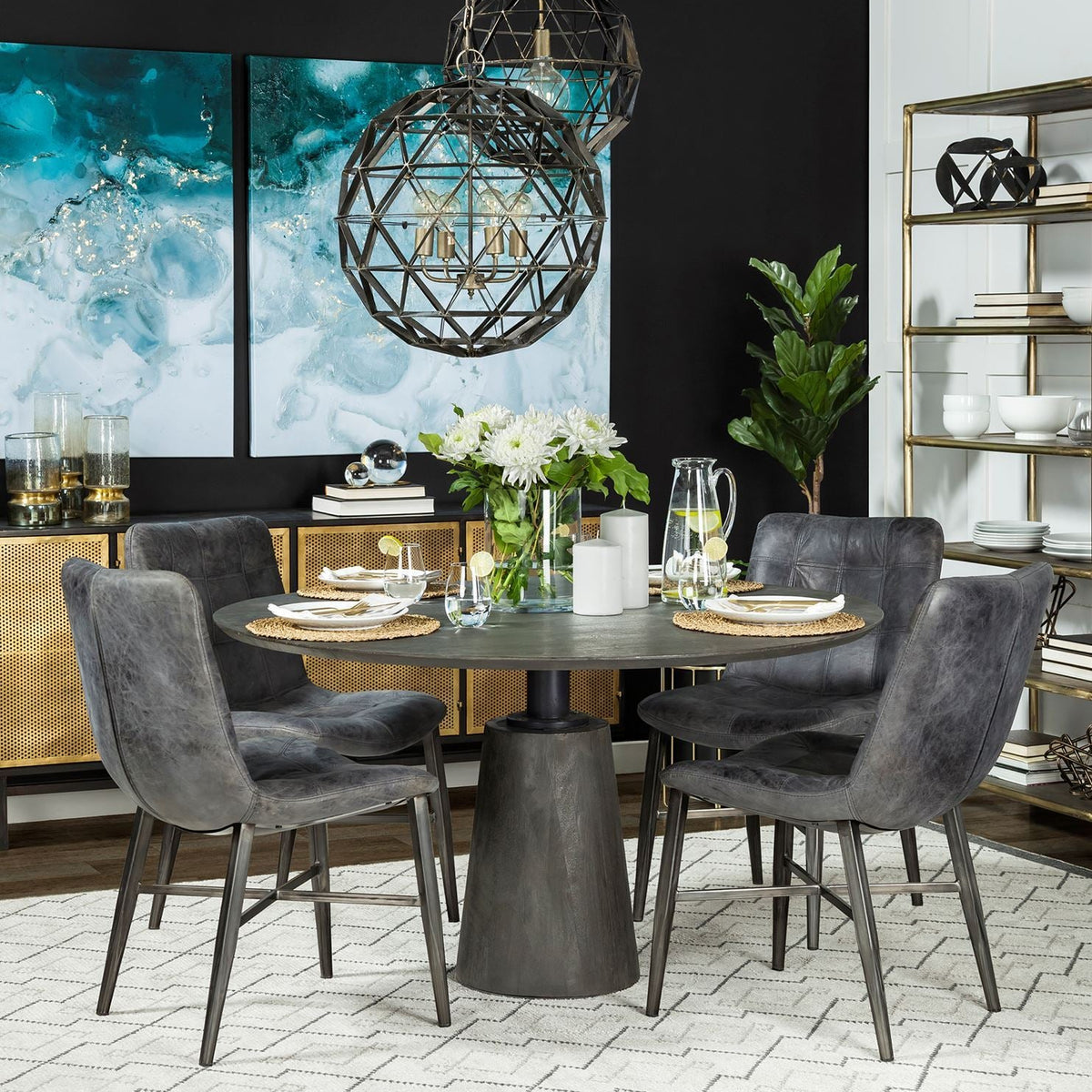 Mercana Maxwell 54" Round Pedestal Dining Table | Modern | Brown Wood & Brown Wood/Metal | Seats 4