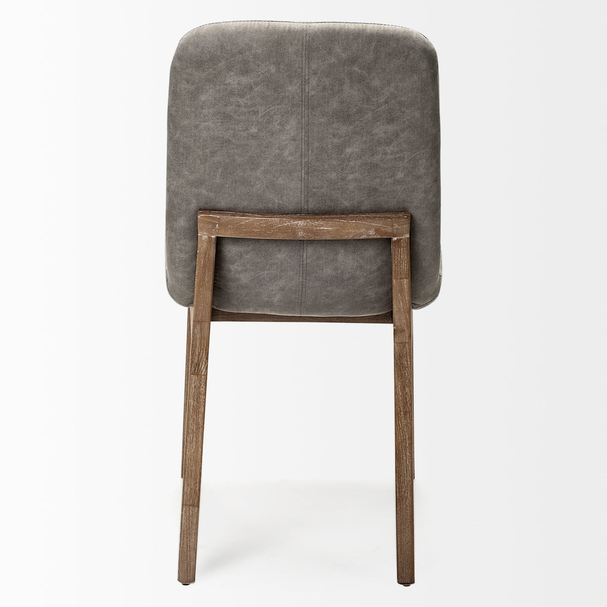 Mercana David Solid Back Dining Side Chair | Grey Fabric w/ Medium Brown Wood