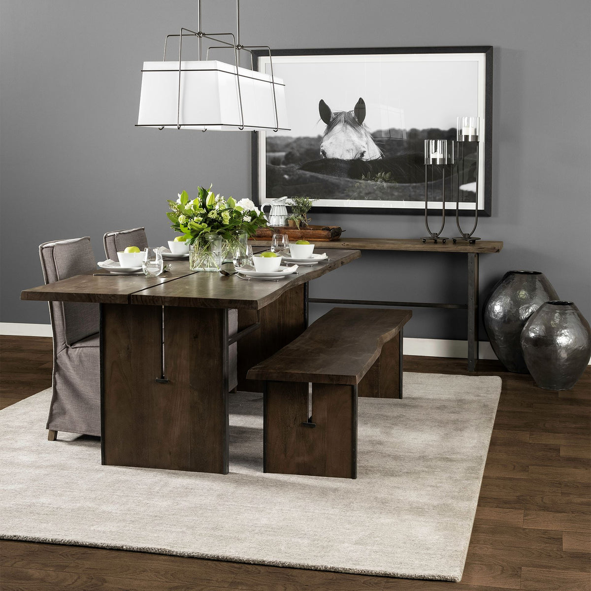 Mercana Ledger 84"L x 38"W Trestle Dining Table | Modern | Brown Wood | Seats 8