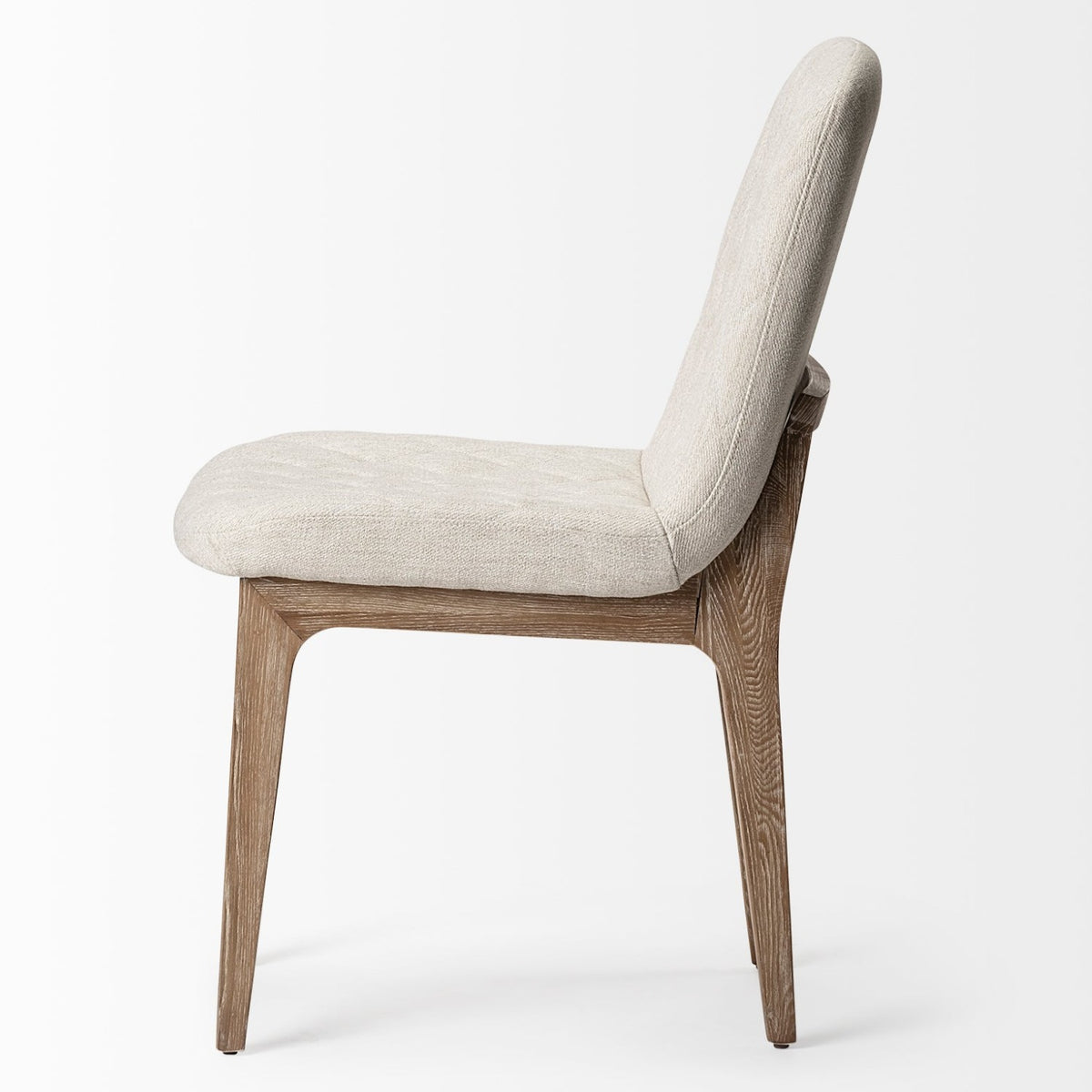 Mercana David Solid Back Dining Side Chair | Tuffed Cream Fabric w/ Brown Wood