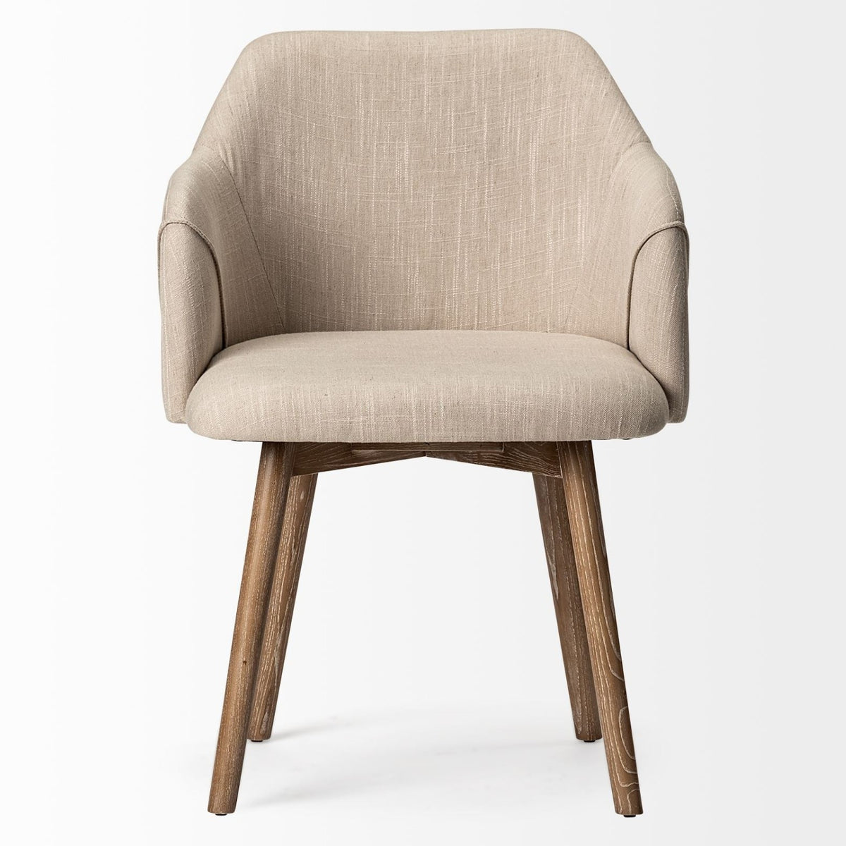 Mercana Ronald Curved Back Dining Side Chair | Cream Fabric w/ Brown Wood