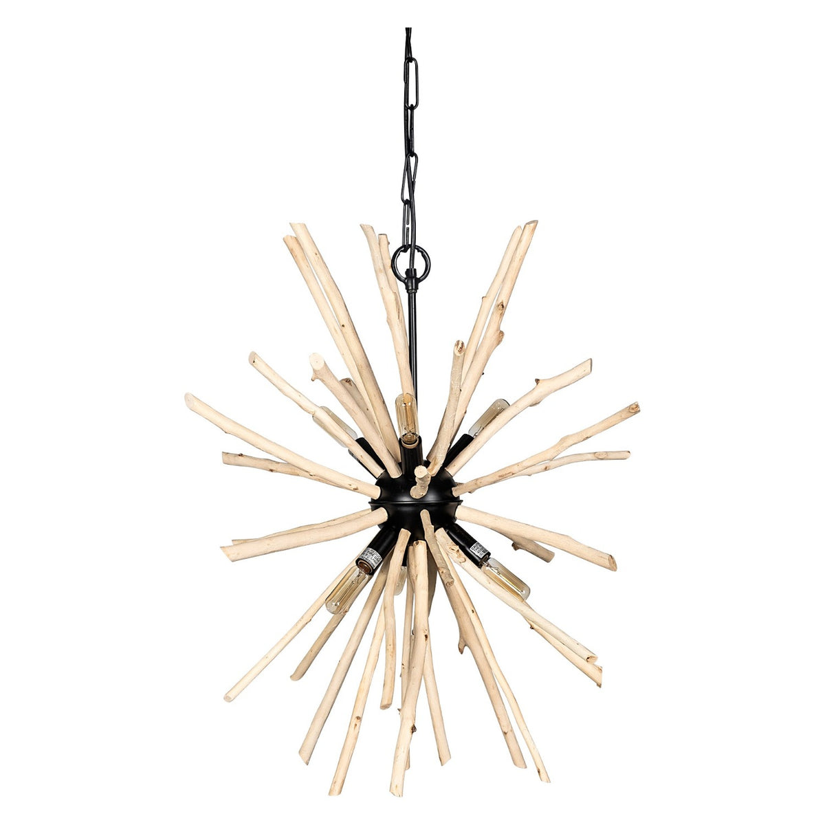 Mercana Jules Blonde Wood and Black Metal Six Bulb Chandelier, primary product view