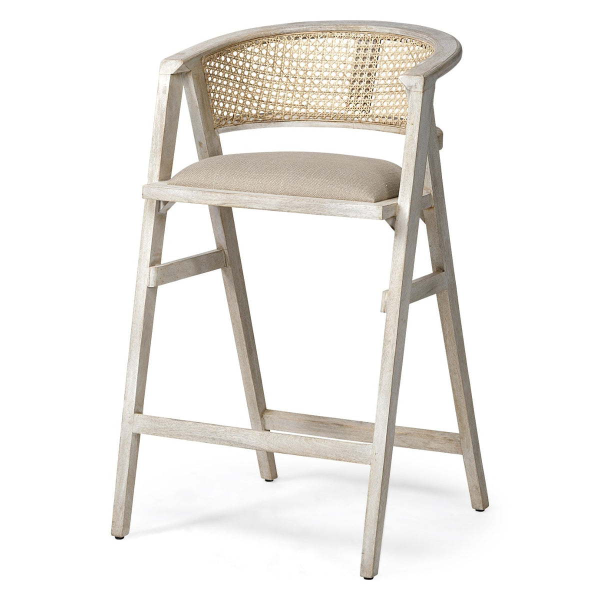 Mercana Tabitha Beige Fabric/Rattan Seat Blonde Wood Frame Bar Stool Set of 2, primary product view