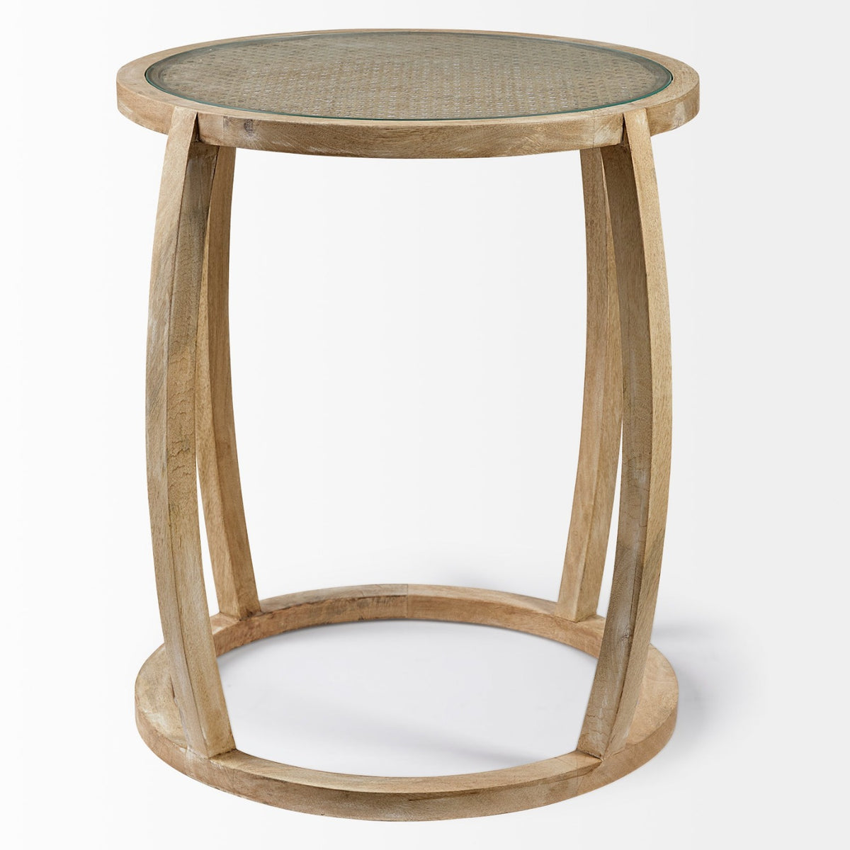 Mercana Hubbard I 22L x 22W Light Brown Wood Round Top W/Glass Accent Table