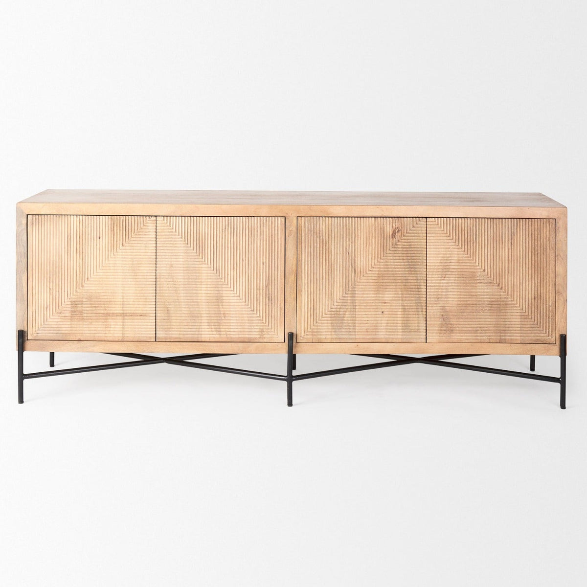 Mercana Cairo Brown Solid Wood Black Metal Base 4 Door Cabinet Sideboard in Light Brown, primary product view