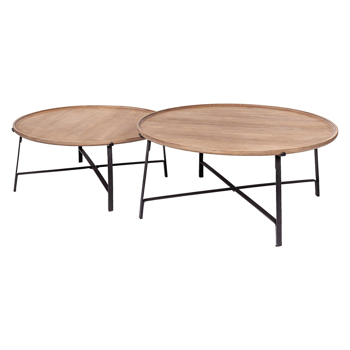 Mercana Helios Brown Solid Wood Top Black Metal Base Nesting Coffee Table Set, primary product view