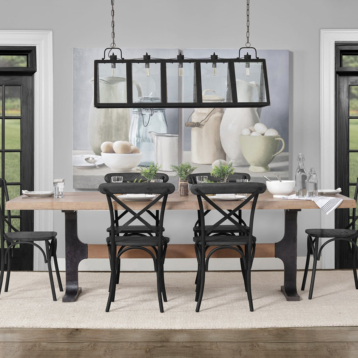 Mercana Araxi 95"L x 41"W Rectangular Trestle Dining Table | Modern | Brown Wood & Black Metal | Seats 4