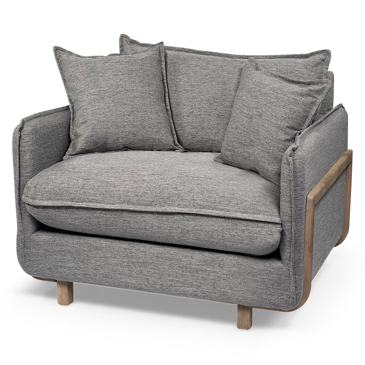 Mercana Roy II Castlerock Gray Upholstered and Brown Wood Frame Arm Chair, primary product view