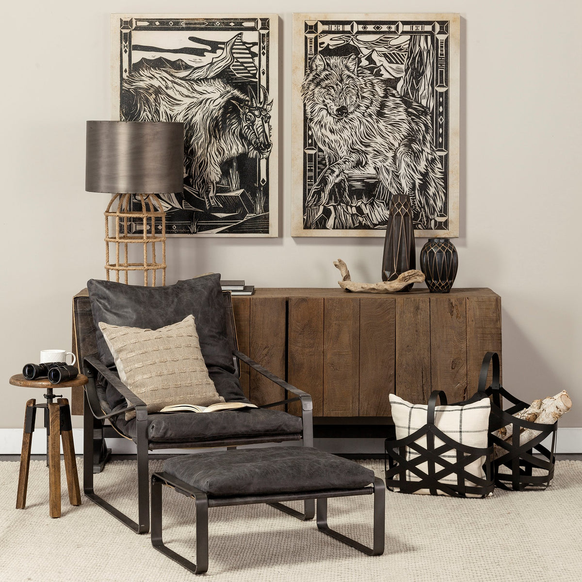 Mercana Hornet II Black Leather Body Metal Frame Accent Chair