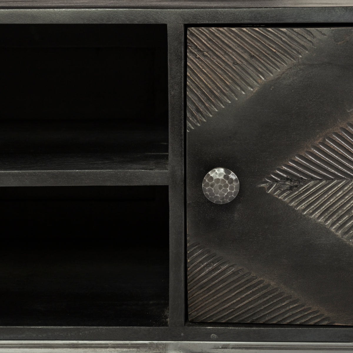 Mercana Hogarth I Dark Brown Solid Wood TV Stand Media Console with Storage, TV up to 81"