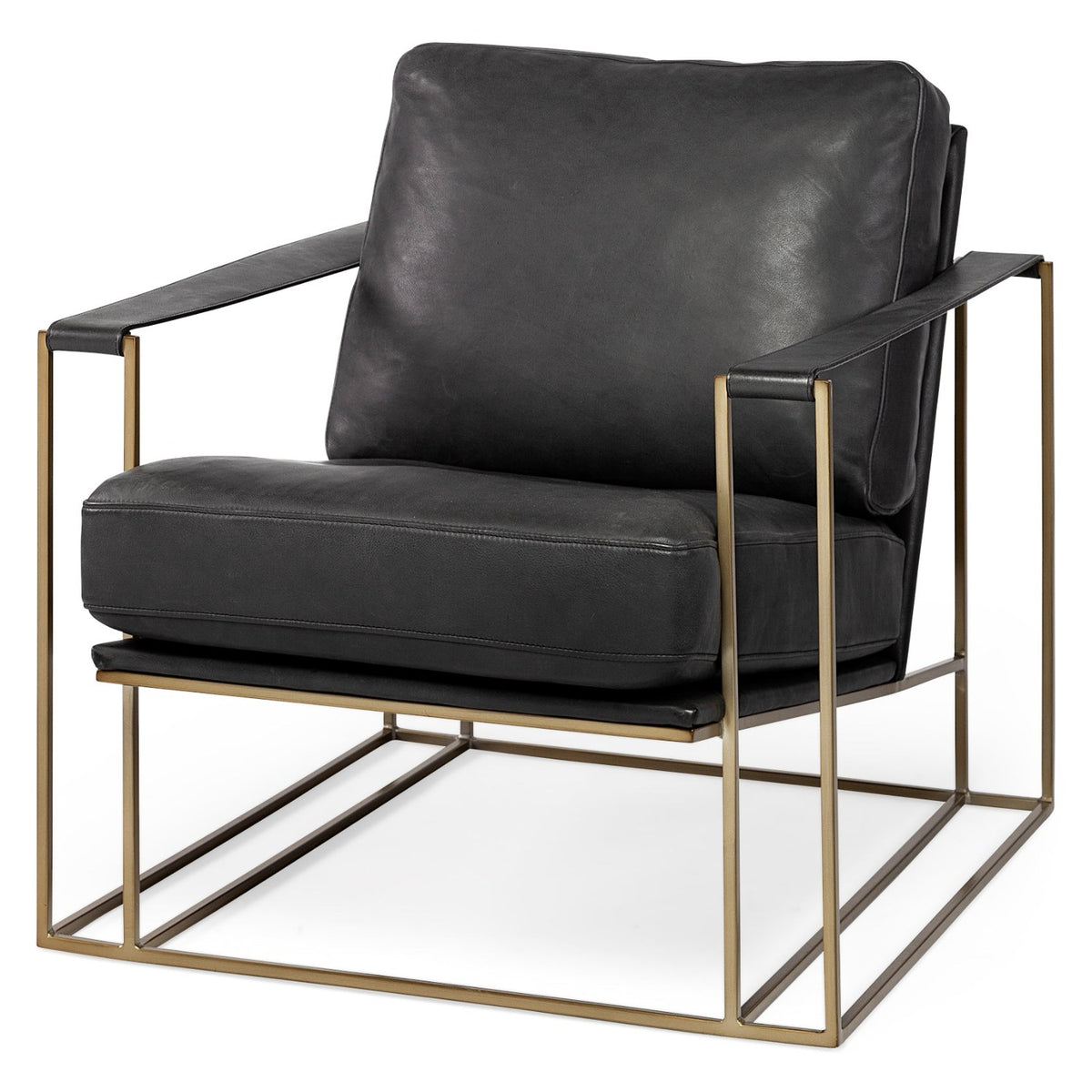 Mercana Watson Black Leather Wrap Gold Metal Frame Accent Chair, primary product view