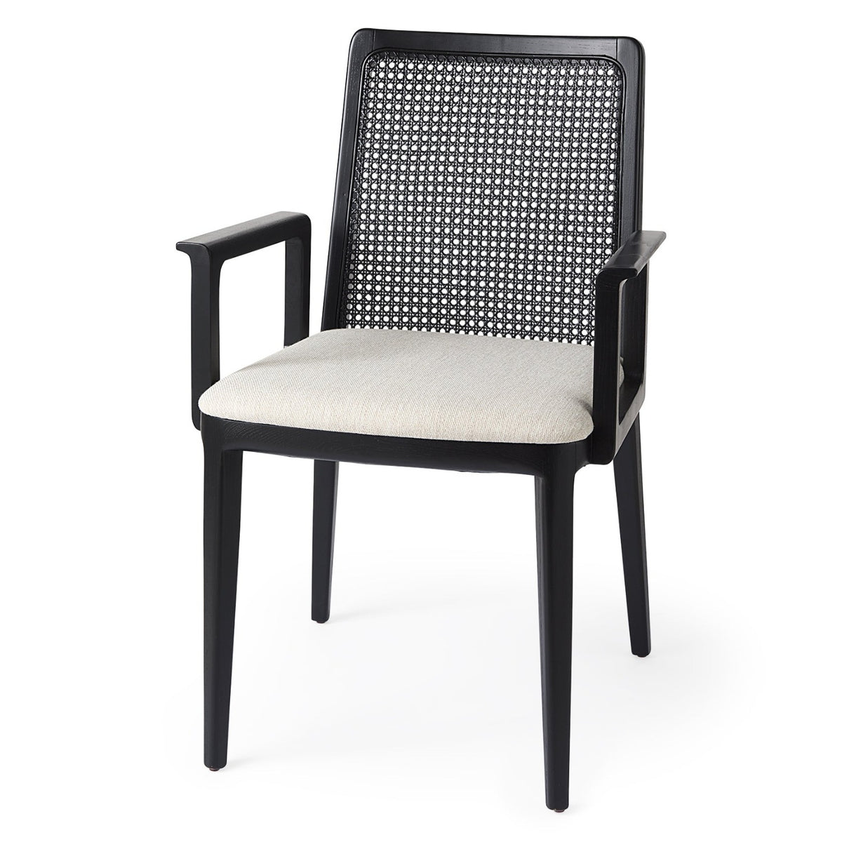 Mercana Clara Cream w/Black Wood Cane Back Dining Arm Chair Set of 2, primary product view