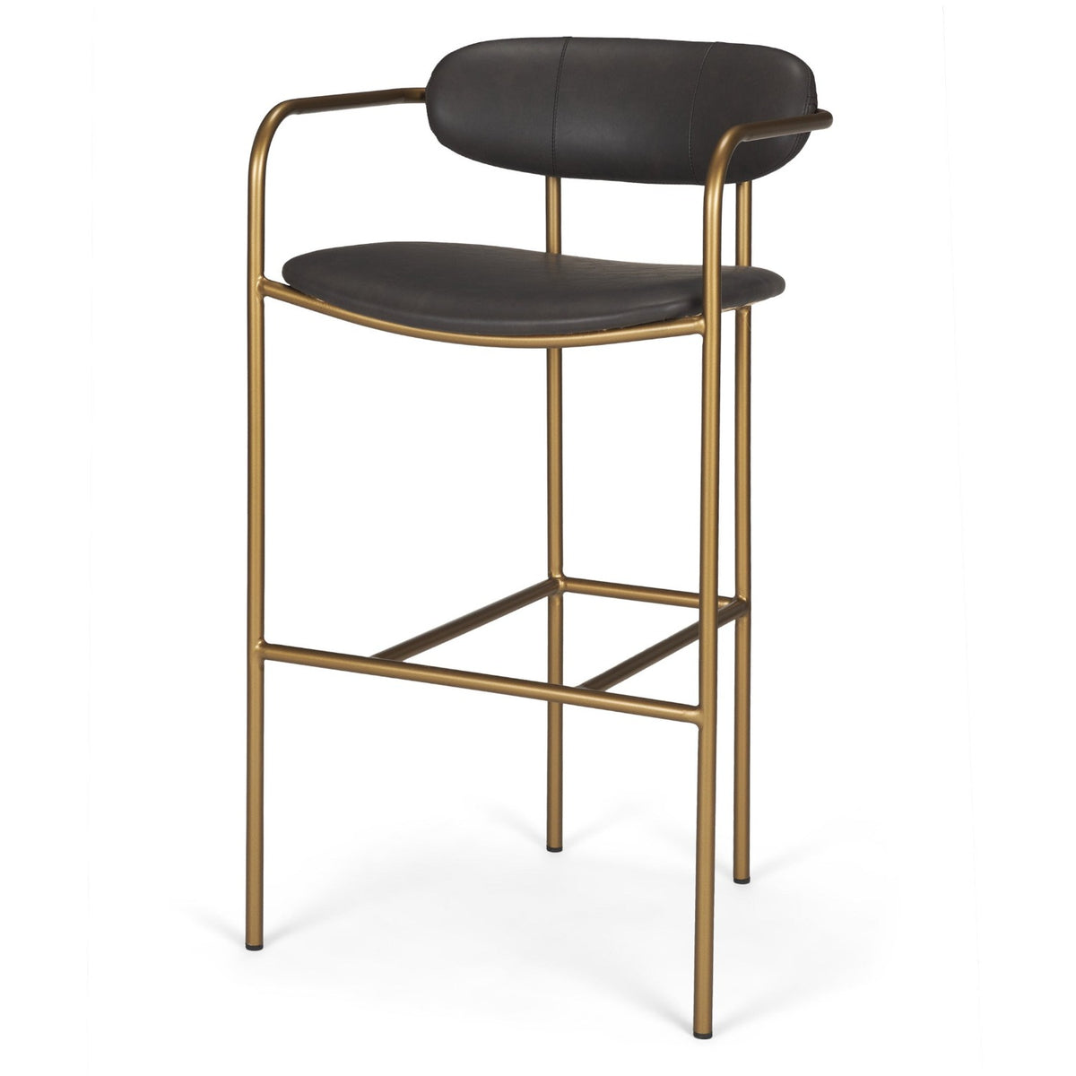 Mercana Parker Brown Faux Leather Seat Gold Metal Bar Stool Set of 2, primary product view