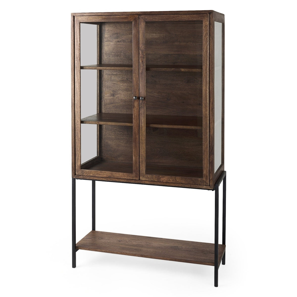 Mercana Arelius Medium Brown Wood w/Black Metal Base Display Cabinet, primary product view