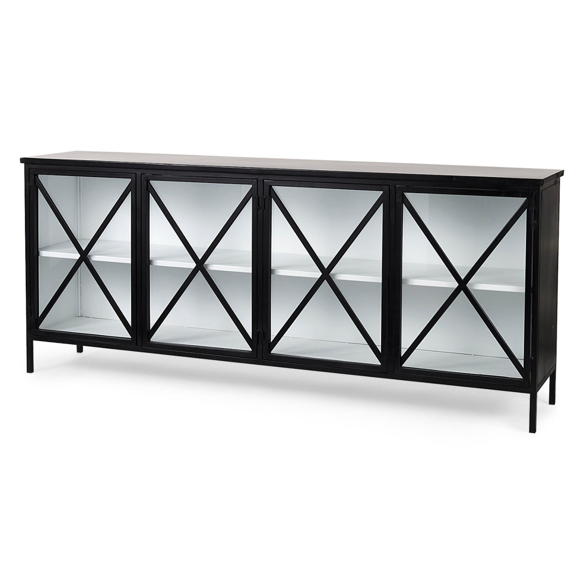 Mercana Aurelia Black and White Metal Four Door Glass Cabinet, primary product view