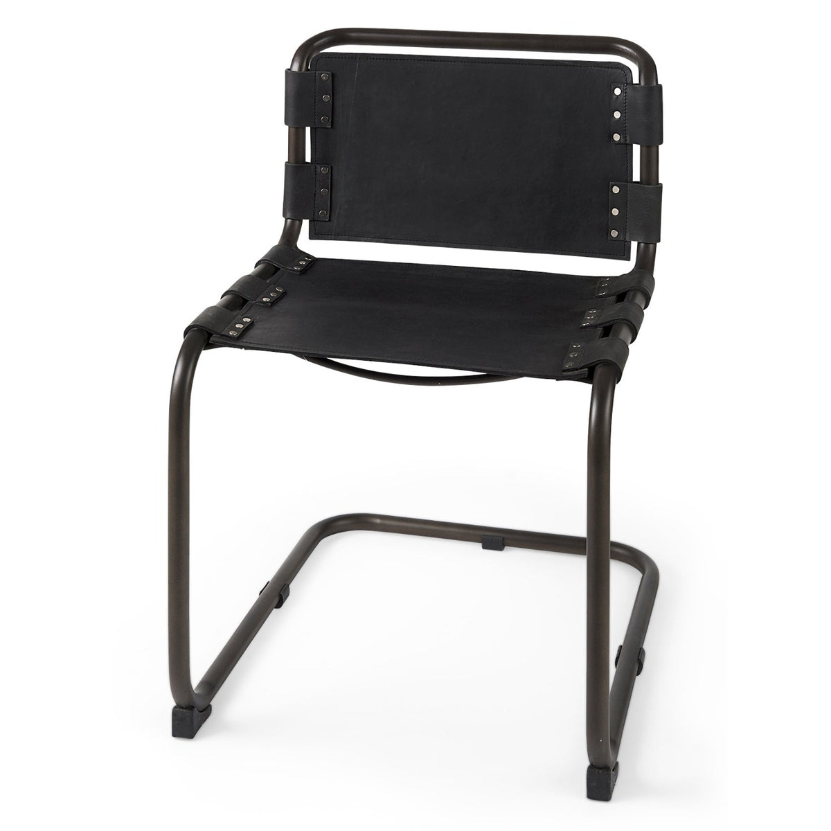 Mercana Berbick Black Leather w/Iron Open Back Dining Side Chair Set of 2, primary product view