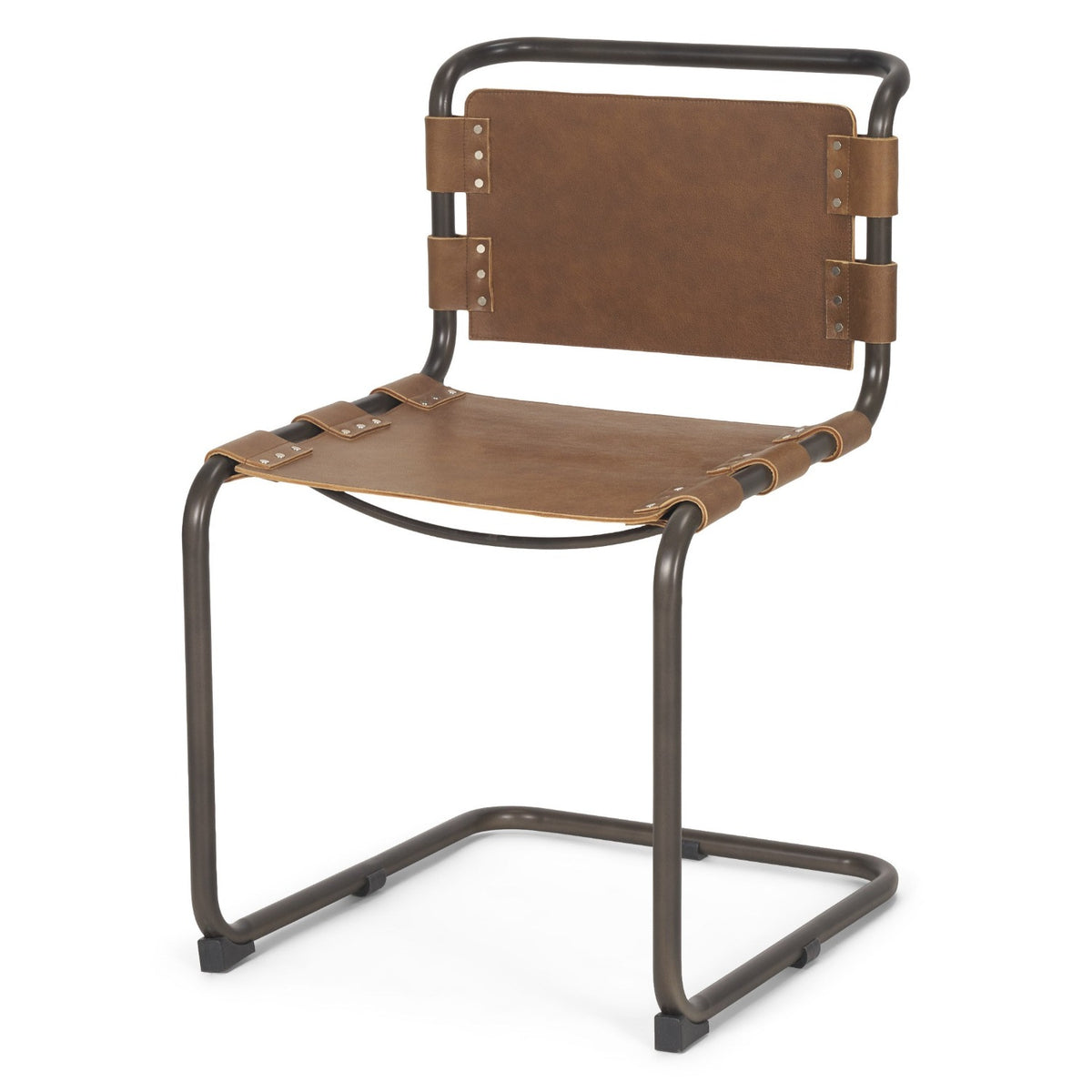Mercana Berbick Medium Brown Leather w/Iron Open Back Dining Side Chair Set of 2, primary product view