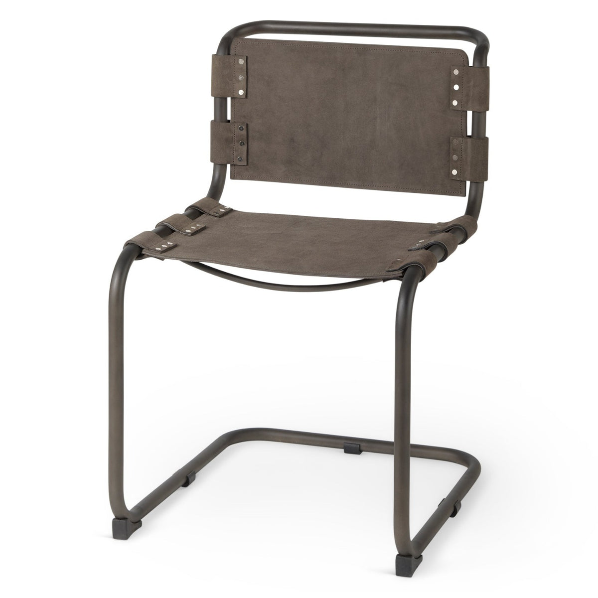 Mercana Berbick Gray Suede w/Iron Open Back Dining Side Chair Set of 2 in Brown, Gray, primary product view