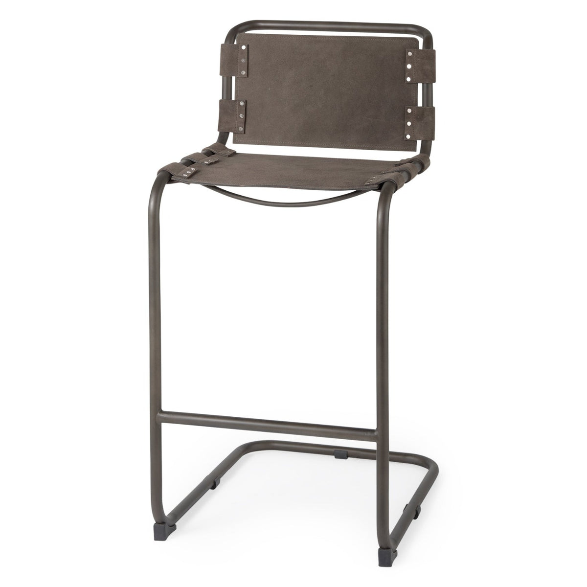 Mercana Berbick Brown/Gray Suede w/Iron Frame Bar Stool Set of 2 in Brown, Gray, primary product view