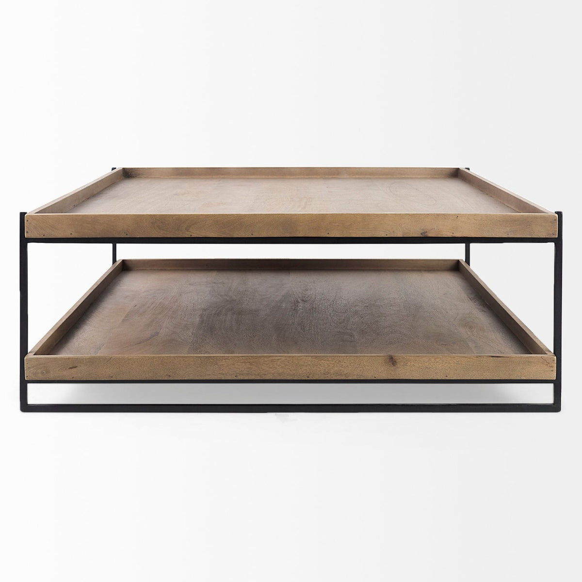Mercana Trey Rectangular Brown Solid Wood Top Table Black Metal Frame Two-Tier Coffee Table