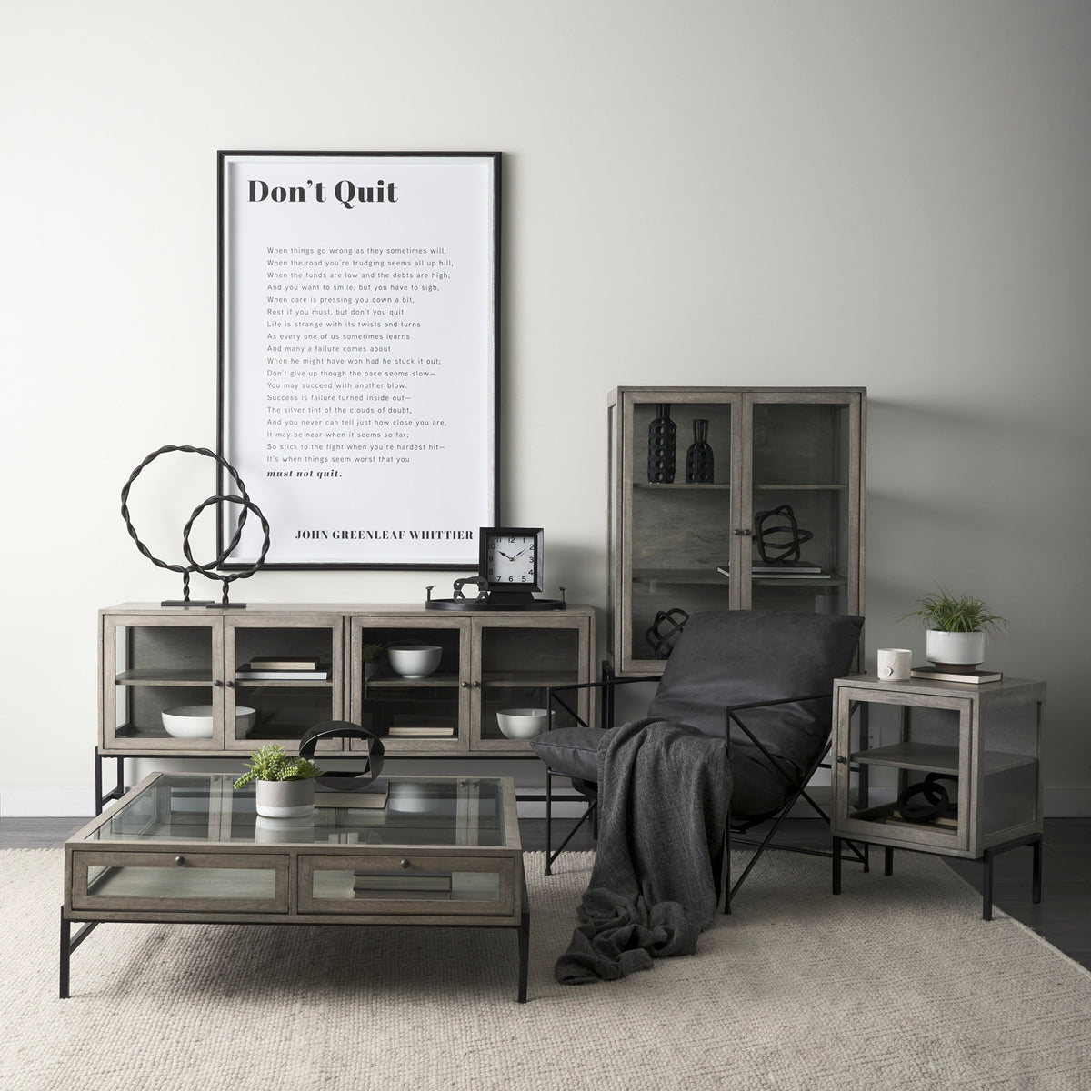 Mercana Arelius 20L x 18W x 26H Gray Wood W/ Black Metal Frame End/Side Table