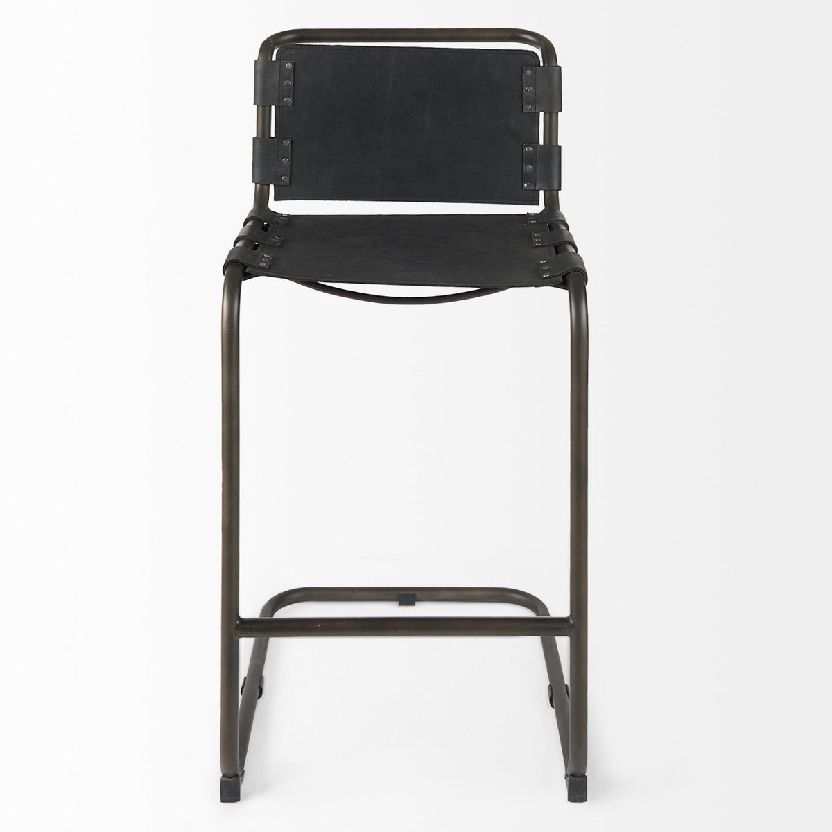 Mercana Berbick 43" Total Height Black Leather w/ Iron Frame Bar Stool