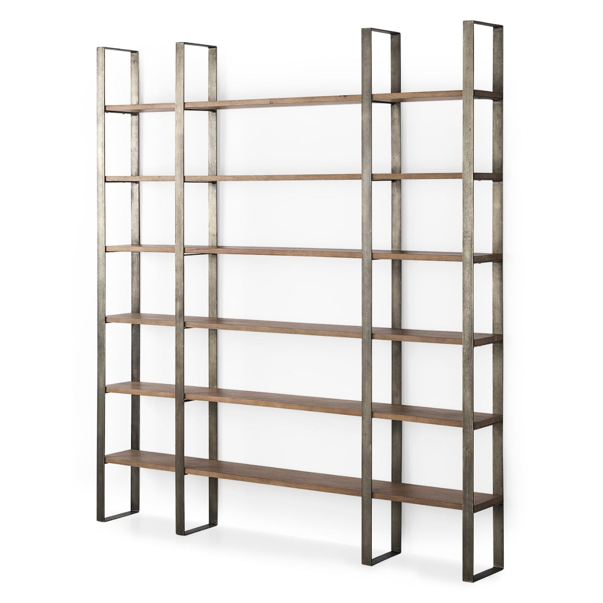 Mercana Taunton Medium Brown Wood w/Antique Nickel Metal Frame 6 Tier Shelving Unit, primary product view