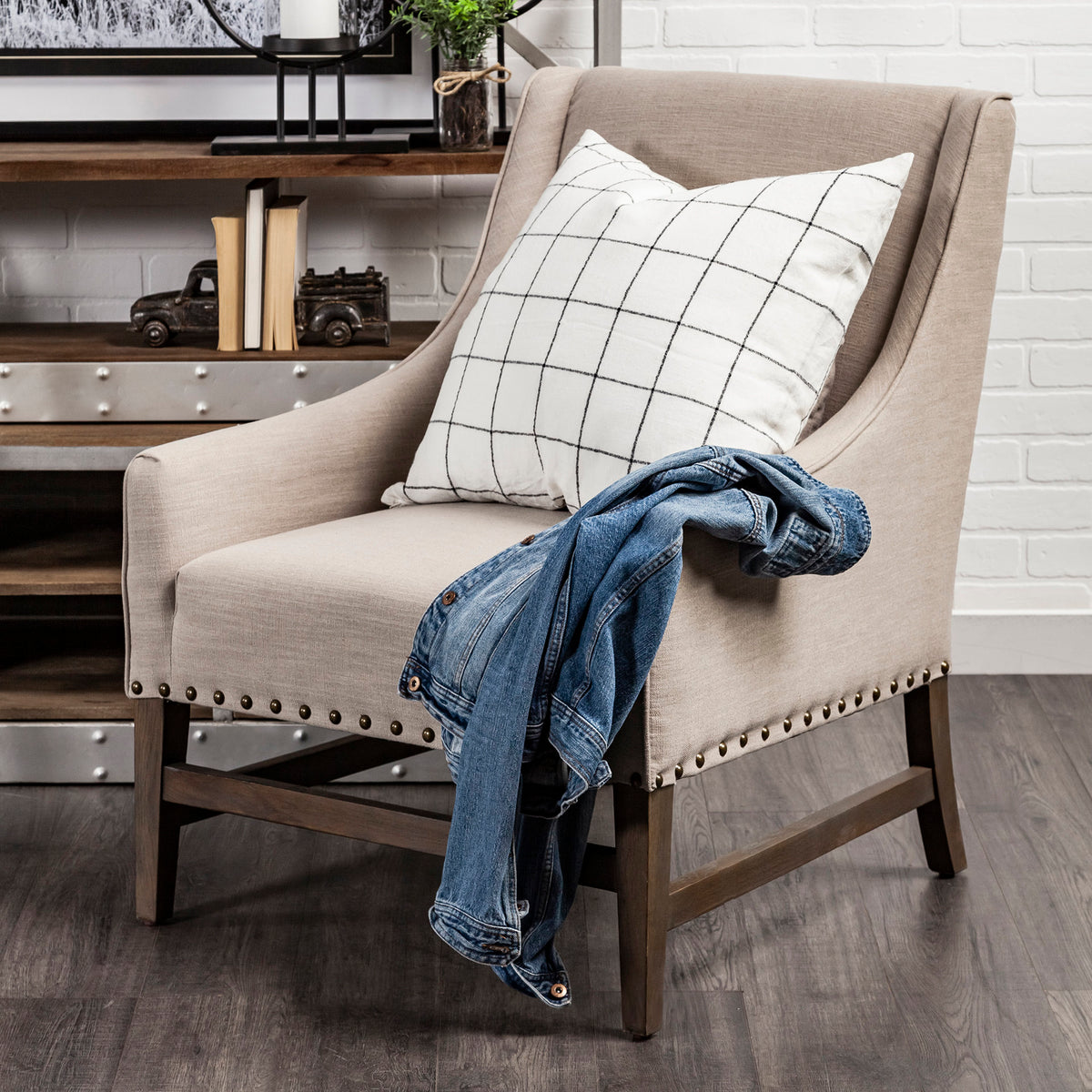 Mercana Suzanne White/Black Square Pattern Pillow Cover