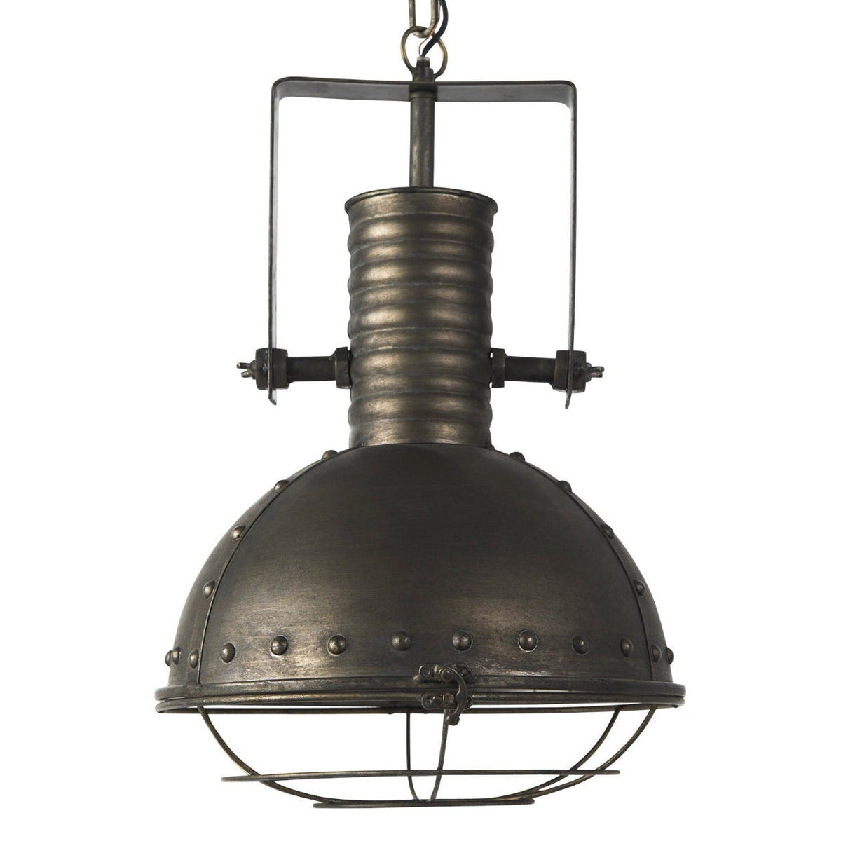 Mercana Zaio Weathered Antique Gold Metal Caged Bulb Pendant in Antiqued Gold, primary product view