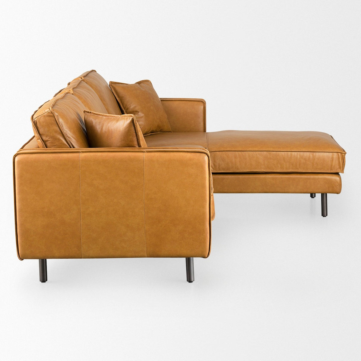 Mercana D'Arcy 111"L x 70"D x 33"H Tan Leather Right Chaise Sectional