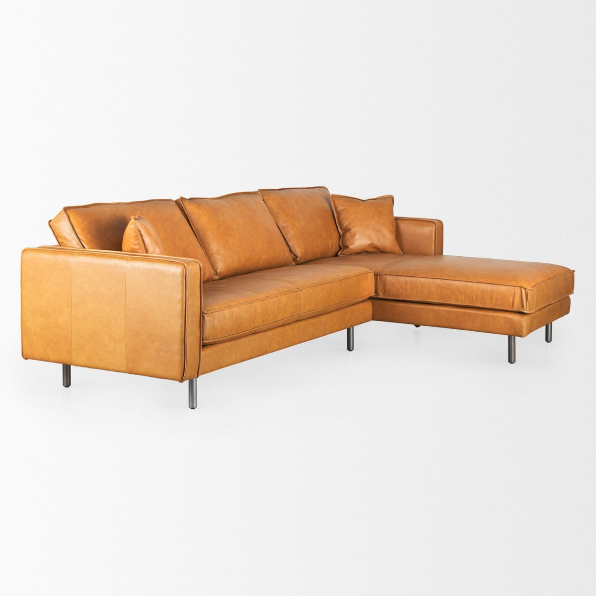 Mercana D'Arcy 111"L x 70"D x 33"H Tan Leather Right Chaise Sectional