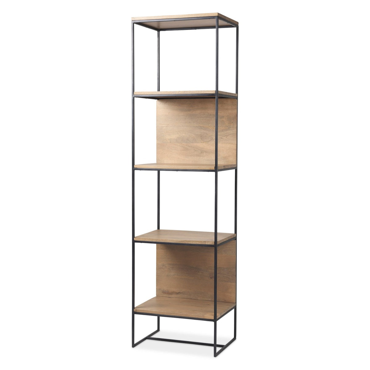 Mercana Morris Beige Wood w/Black Metal Frame 4-Tier Shelving Unit, primary product view