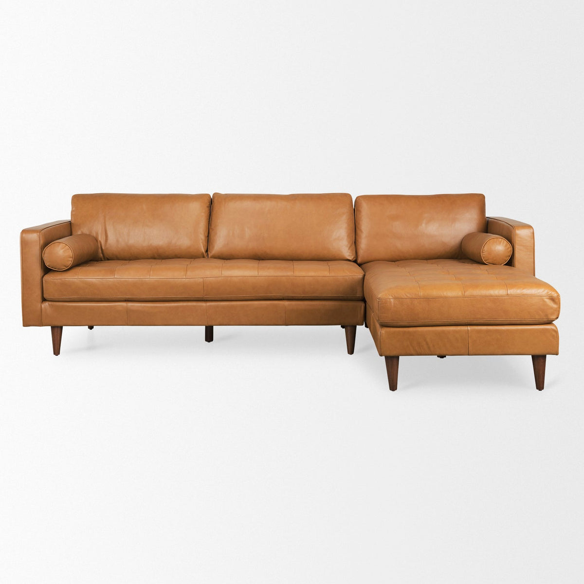 Mercana Svend 111.4L x 68.0W x 33.9H Tan Leather Right Chaise Sectional Sofa