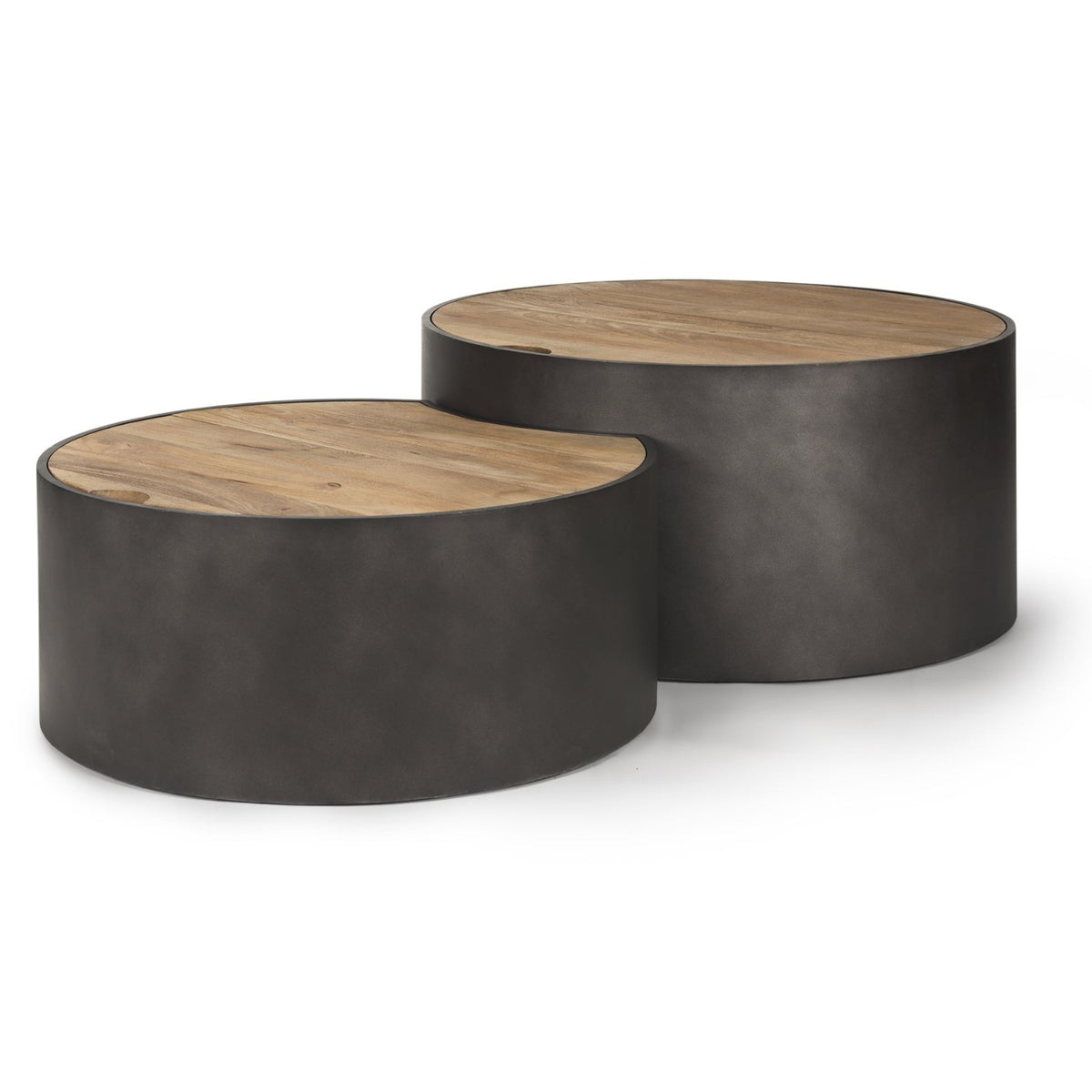 Mercana Eclipse Gunmetal Gray Drum Base w/Brown Wood Top Nested Coffee Table Set, primary product view