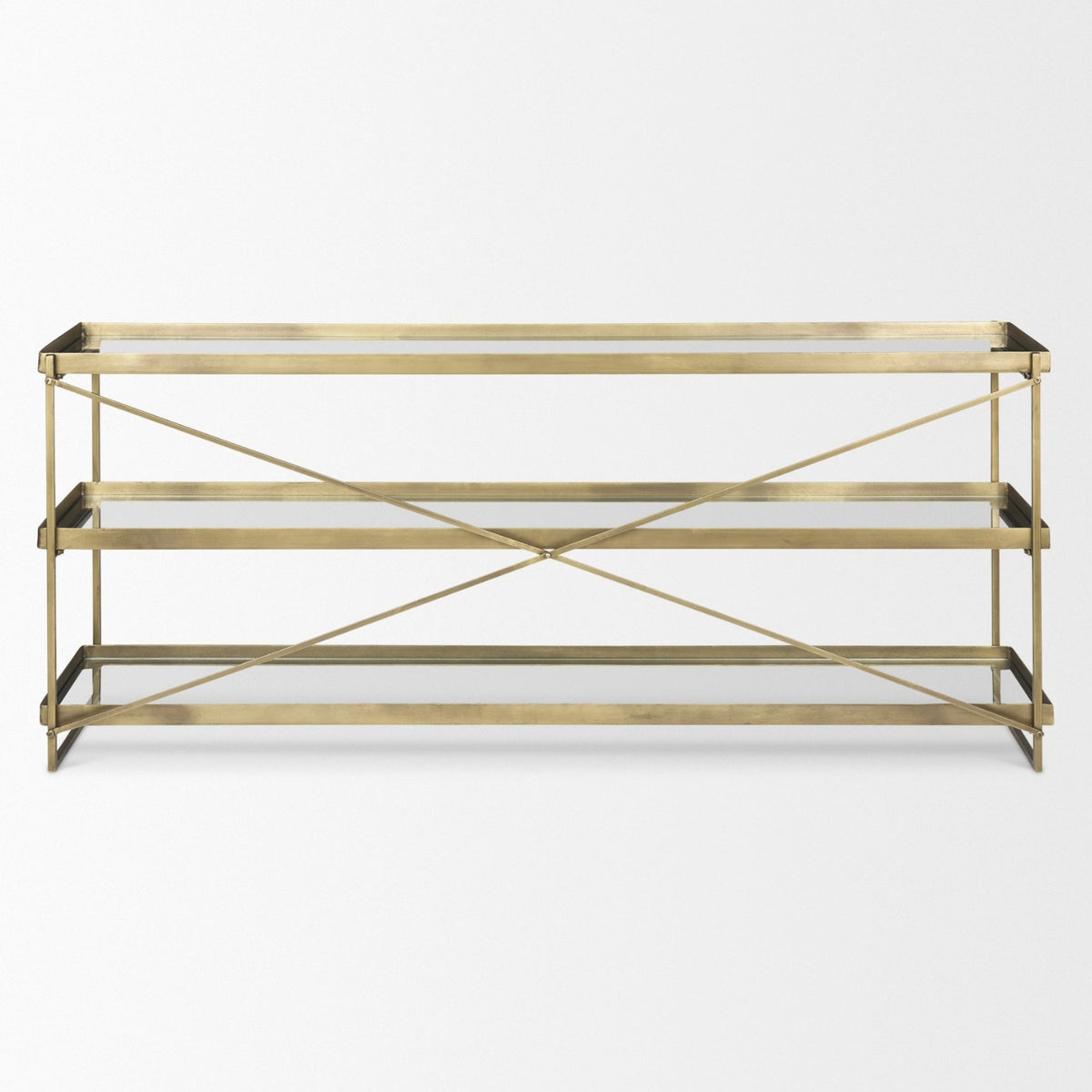 Mercana Trey 72.0L x 16.0W x 30.0H Gold Metal W/Glass Console Table