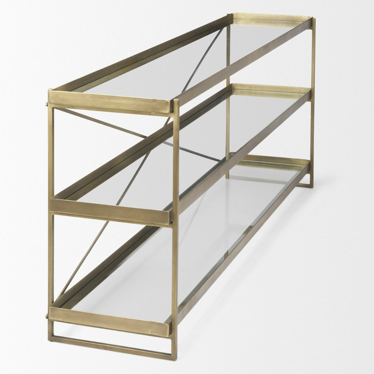 Mercana Trey 72.0L x 16.0W x 30.0H Gold Metal W/Glass Console Table