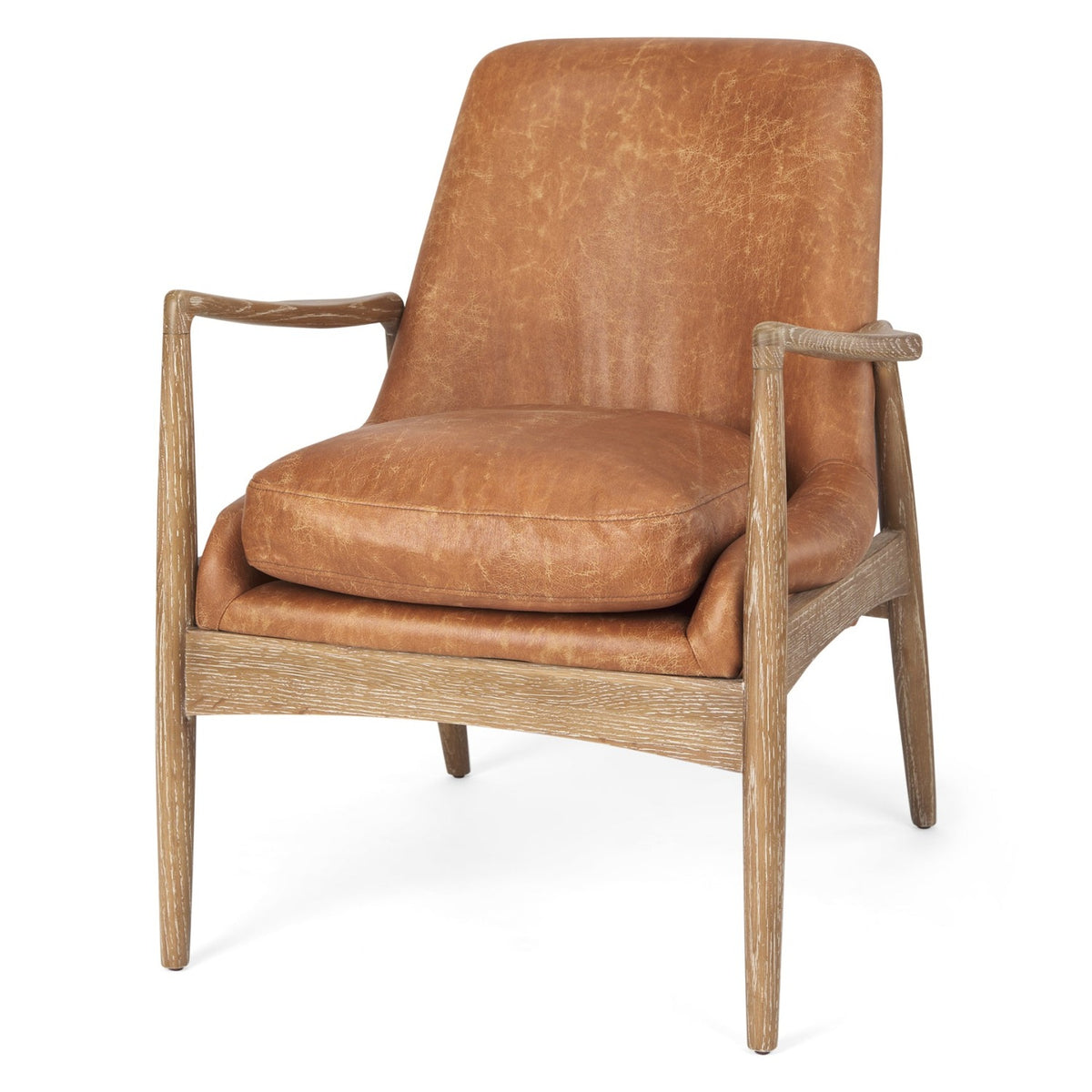 Mercana Westan Cognac Faux Leather w/Medium Brown Wood Accent Chair, primary product view