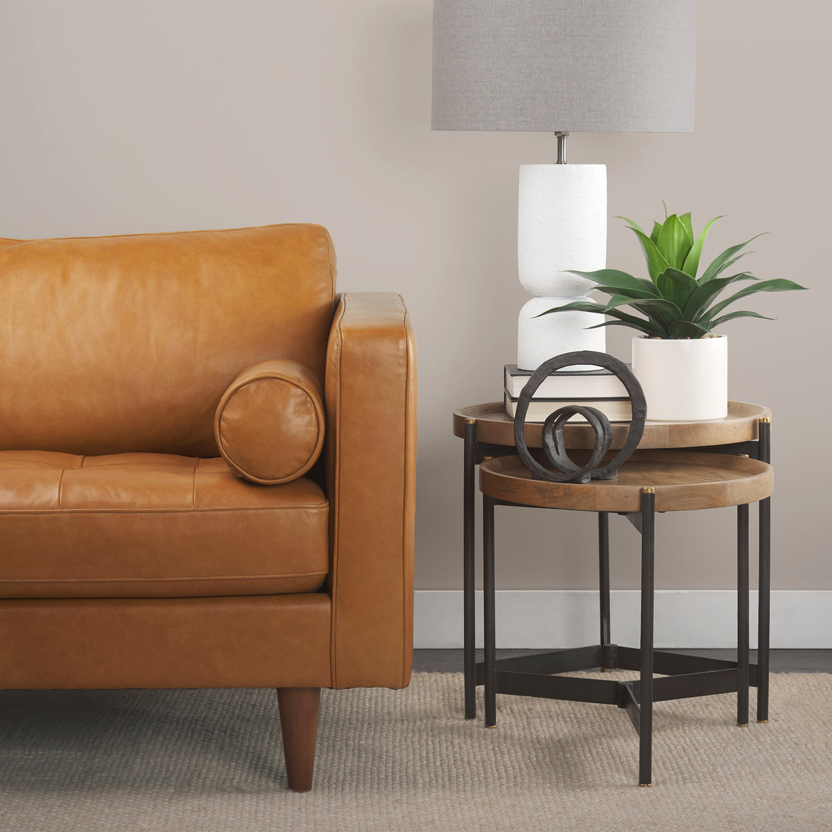 Mercana Svend 65.0L x 38.0W x 34.0H Tan Leather Love Seat Sofa