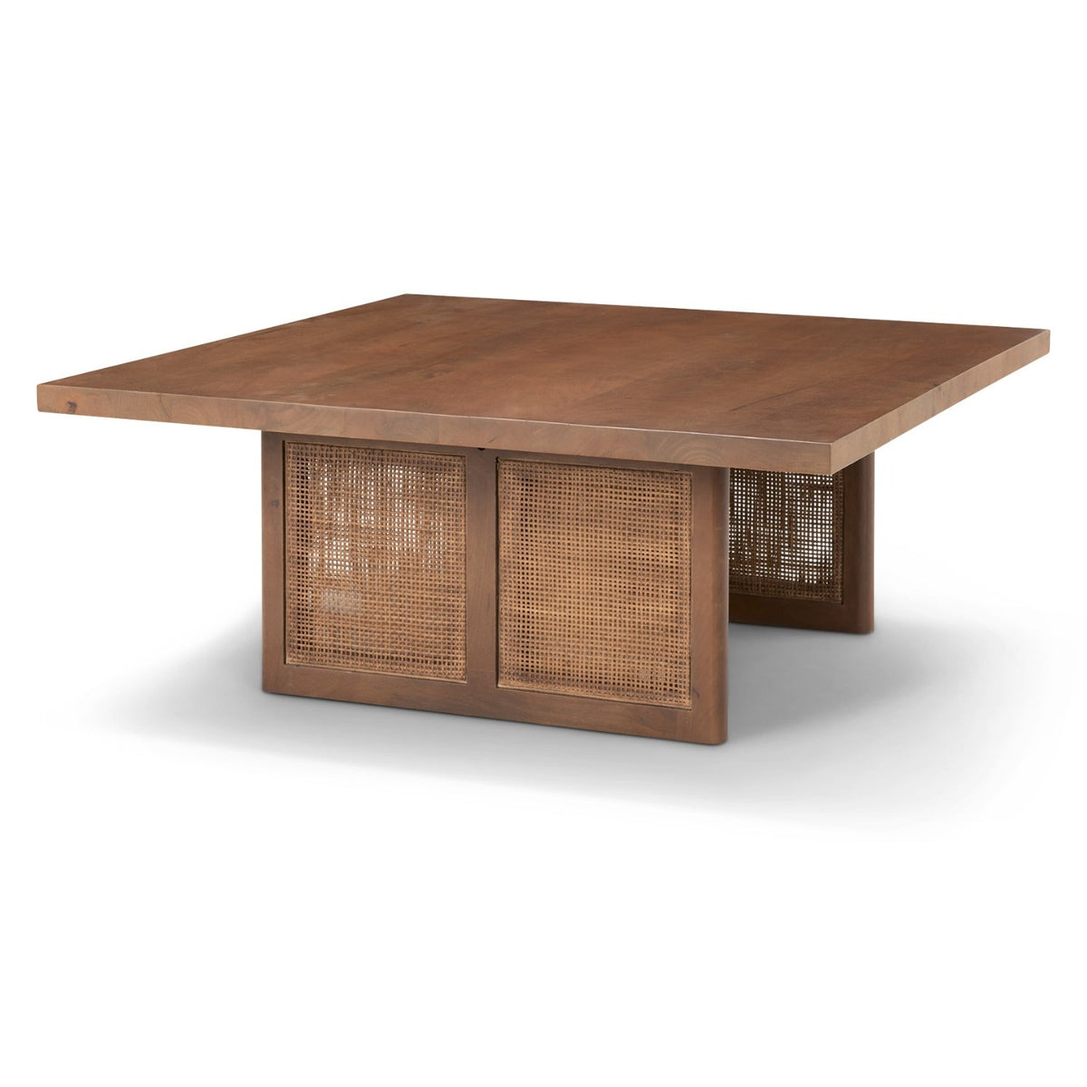 Mercana Grier 42" Square Medium Brown Solid Wood w/ Cane Coffee Table