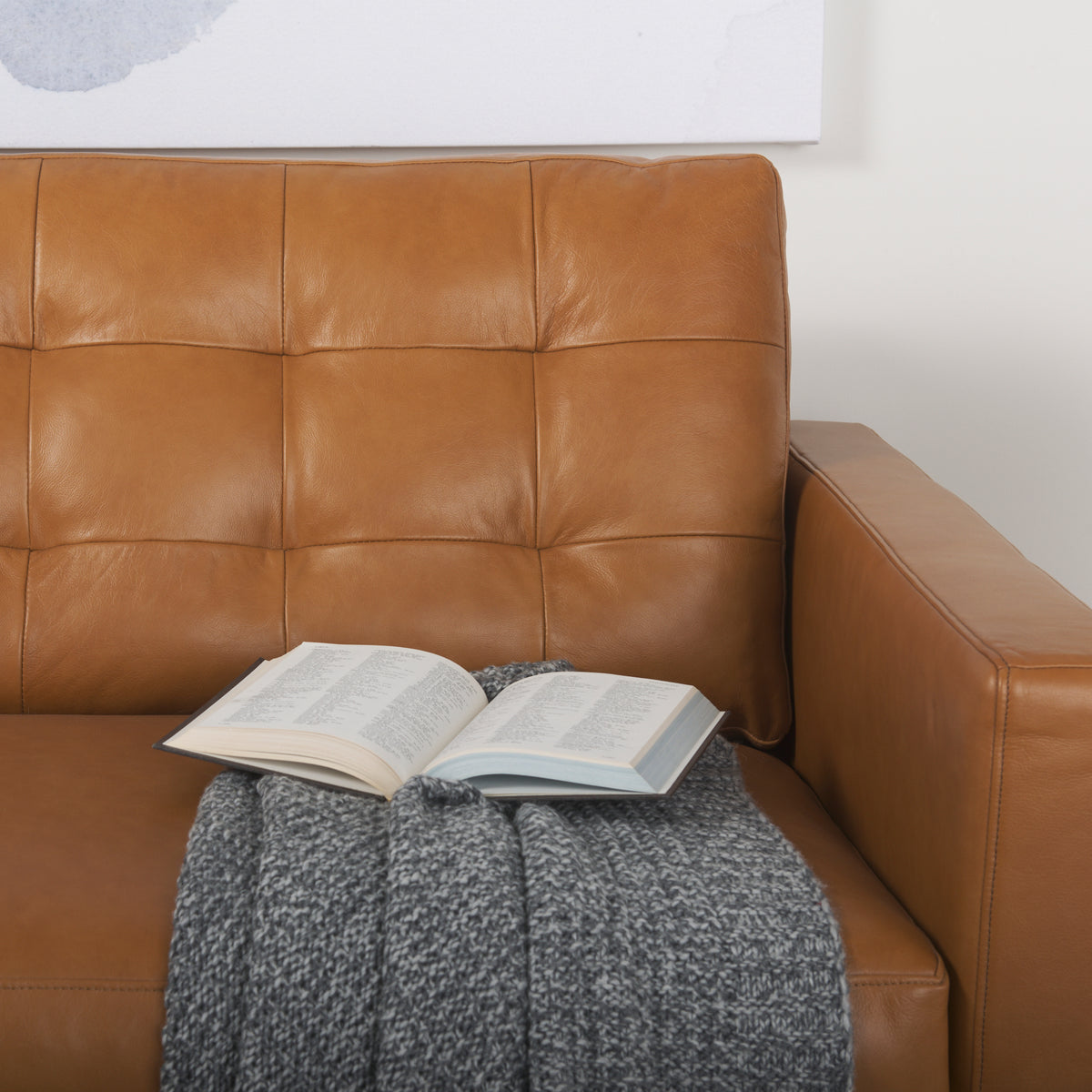 Mercana Olaf 88.2L x 37.8W x 35.0H Tan Leather Sofa