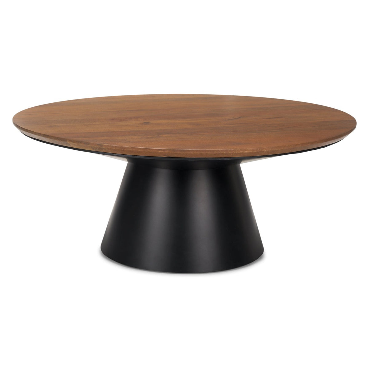 Mercana Mitchell Black Metal Pedestal Base with Brown Wood Top Coffee Table, primary product view
