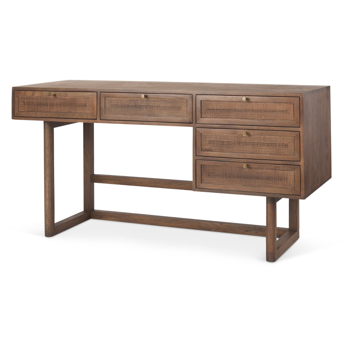 Mercana Grier Medium Brown Solid Wood w/Cane Office Desk, primary product view